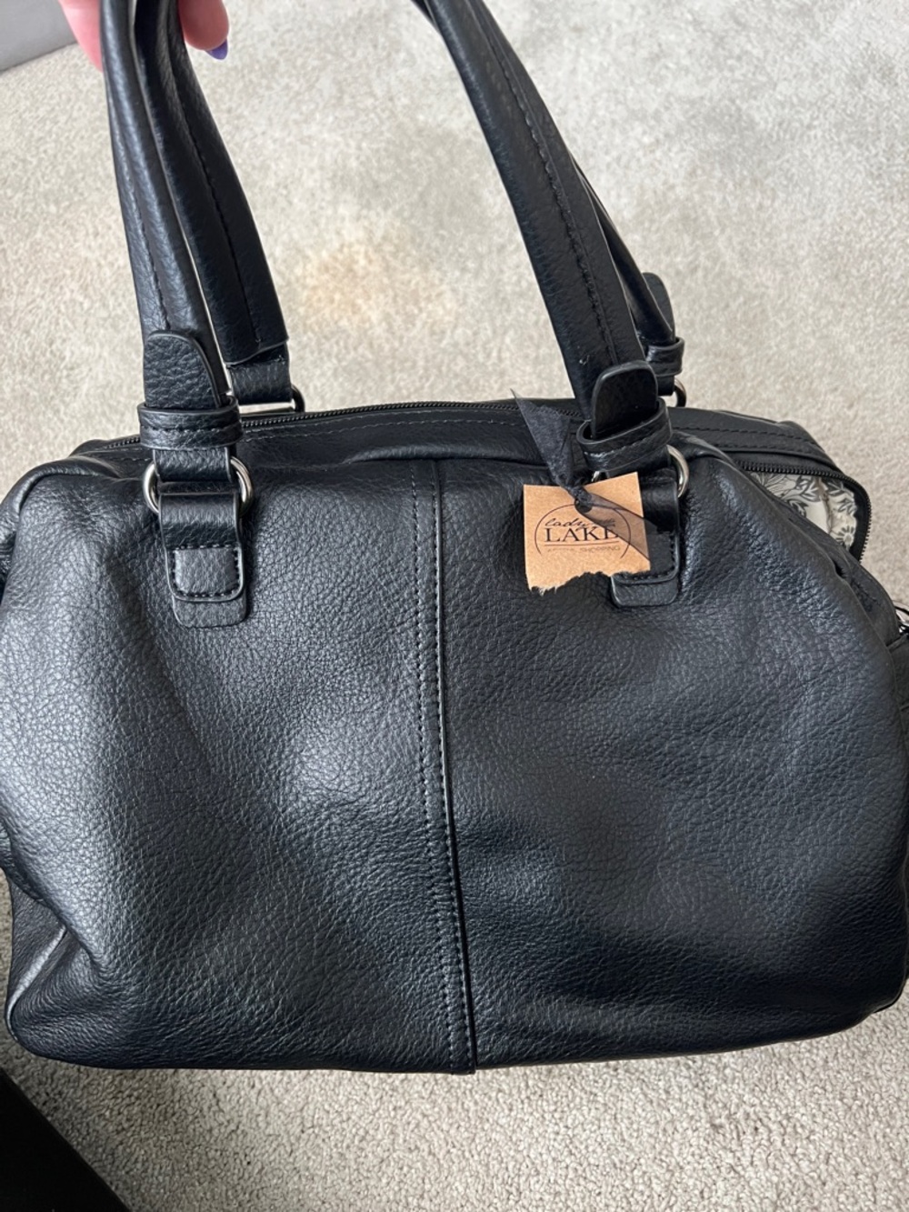 Black Vegan Leather Satchel Handbag - NWT Unknown Brand - Picture 4 of 6